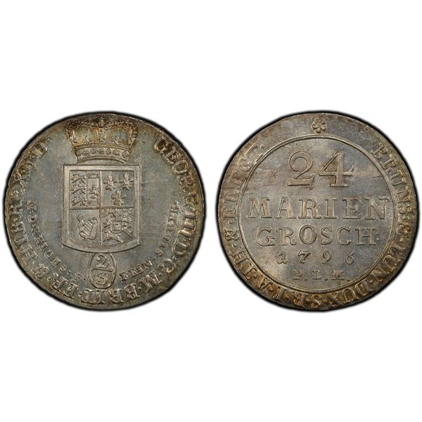 BRUNSWICK-LÜNEBURG-CALENBERG-HANOVER: George III, 1760-1820, AR 24 mariengroschen (2/3 thaler), Clau