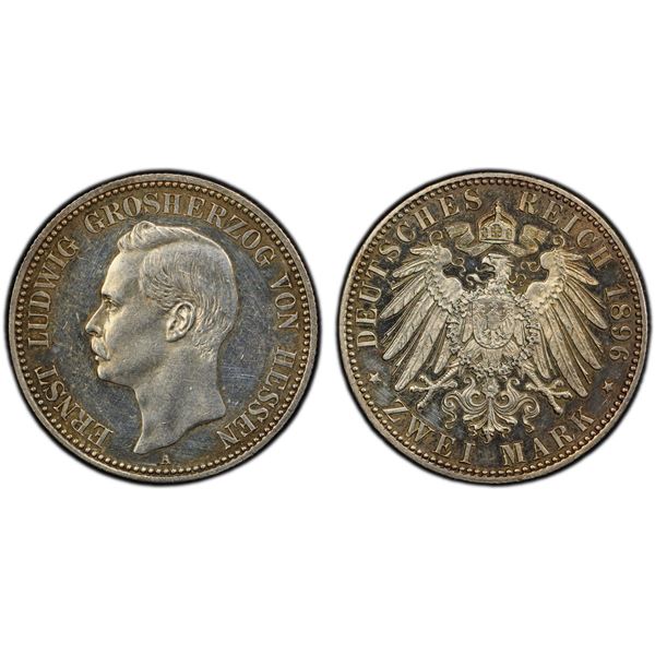 HESSE-DARMSTADT: Ernst Ludwig, 1892-1918, AR 2 mark, 1896-A, PCGS Proof 62