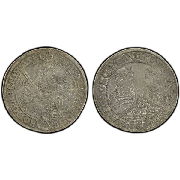 SAXONY: Christian II, Johann Georg I & August, 1591-1611, AR thaler, Dresden, 1608, PCGS AU55