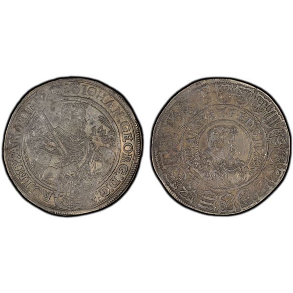 SAXONY: Johann Georg I & August, 1611-1615, AR thaler, Dresden, 1614, PCGS AU55