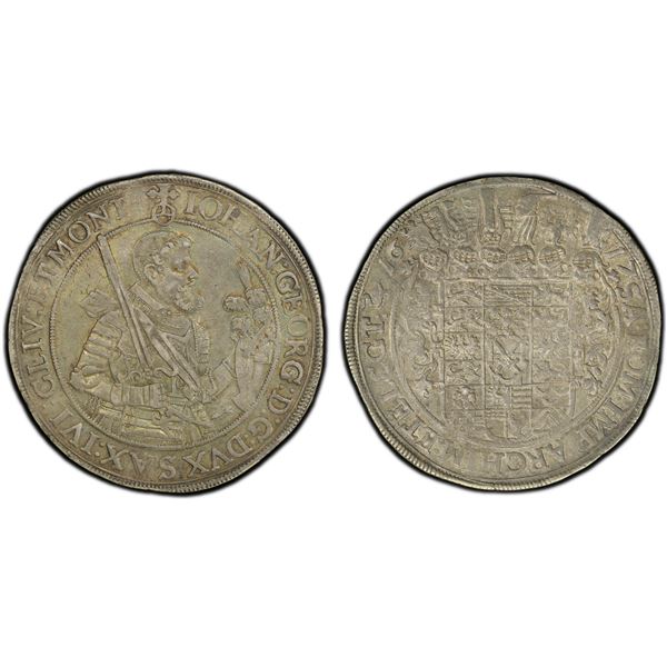 SAXONY: Johann Georg I, 1591-1656, AR thaler, Dresden, 1617, PCGS AU55