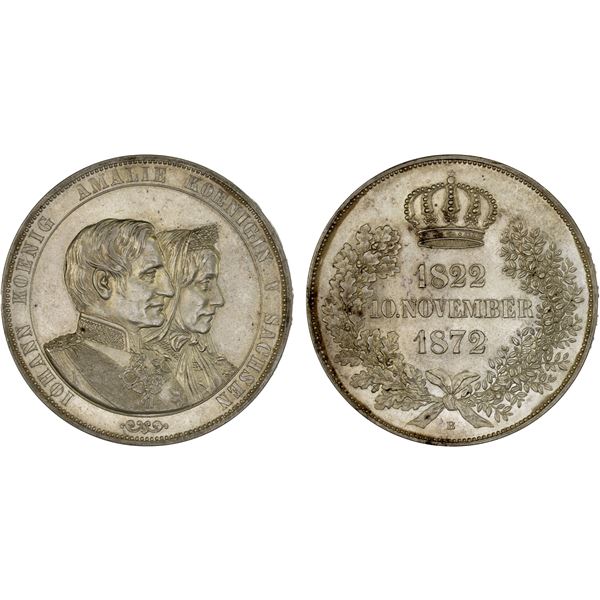 SAXONY: Johann I, 1854-1873, AR 2 thaler, 1872, AU