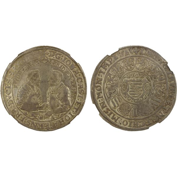 SAXE-COBURG-EISENACH: Johann Casimir & Johann Ernst, 1572-1633, AR thaler, Saalfeld, 1602, NGC AU50
