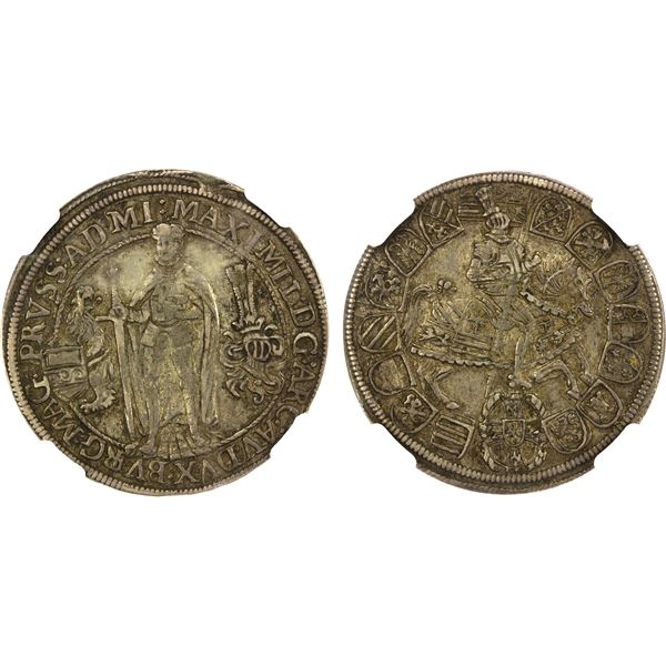 TEUTONIC ORDER: Maximilian III, 1590-1618, AR 1/4 thaler, Hall, Tyrol, ND (1615), NGC AU50