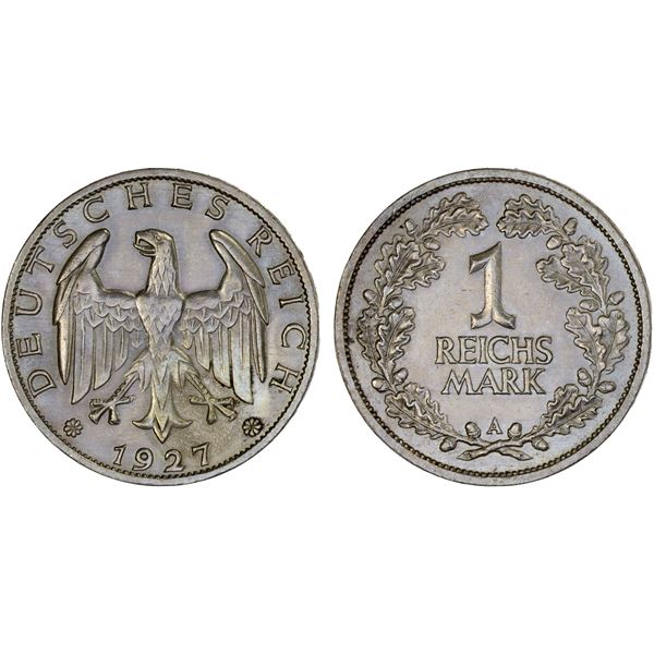 GERMANY: Weimar Republic, AR reichsmark, 1927-A, AU