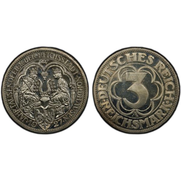 GERMANY: Weimar Republic, AR 3 reichsmark, 1927-A, PCGS Proof 64 DCAM