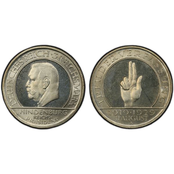 GERMANY: Weimar Republic, AR 3 reichsmark, 1929-A, PCGS Proof 66