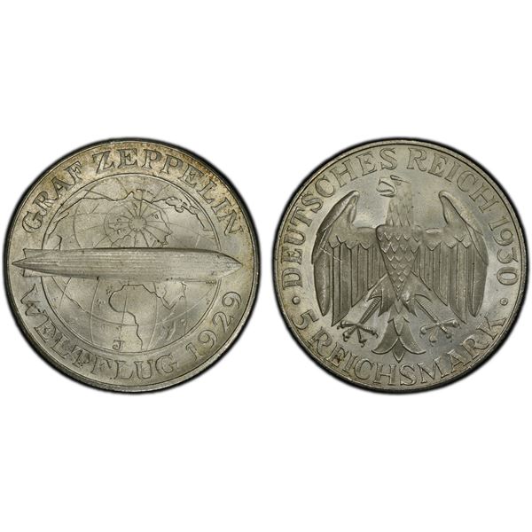 GERMANY: Weimar Republic, AR 5 reichmark, 1930-J, PCGS MS65