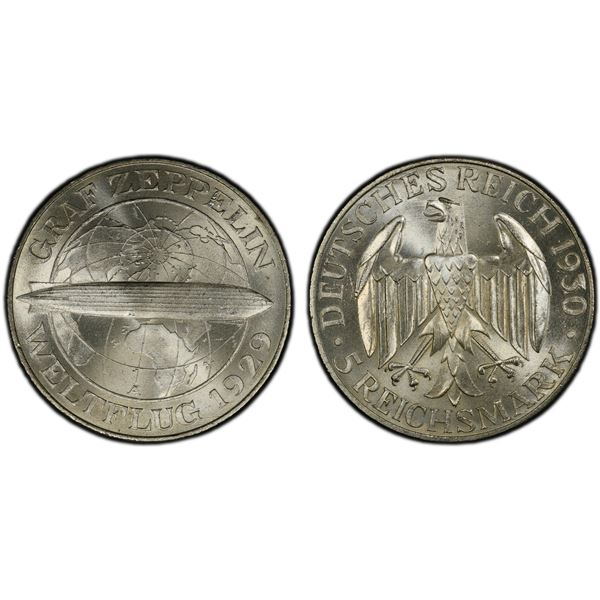 GERMANY: Weimar Republic, AR 5 reichsmark, 1930-A, PCGS MS66