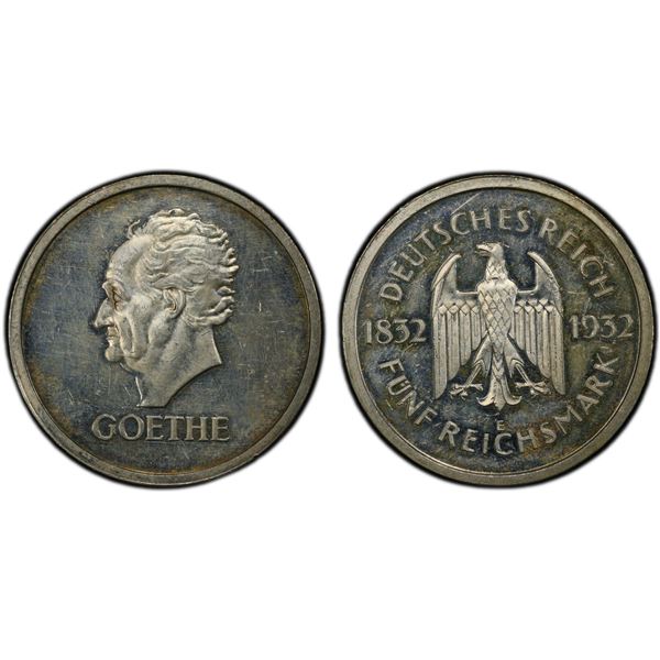 GERMANY: Weimar Republic, AR 5 reichsmark, 1932-E, PCGS Proof 58