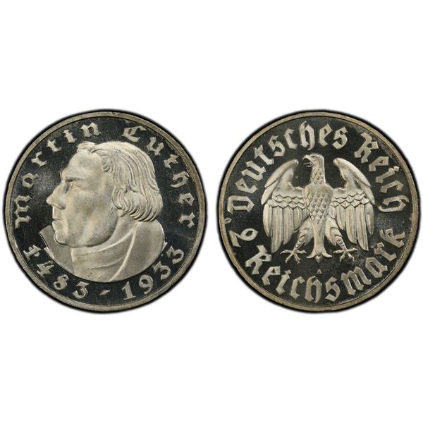 GERMANY: Third Reich, AR 2 reichsmark, 1933-A, PCGS Proof 66 CAM