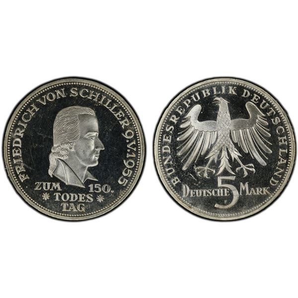 GERMANY: Federal Republic, AR 5 deutsche mark, Stuttgart, 1955-F, PCGS Proof 64 CAM