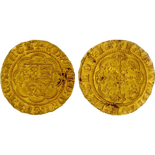 ENGLAND: Edward III, 1327-1377, AV 1/4 noble, Calais, NGC UNC details