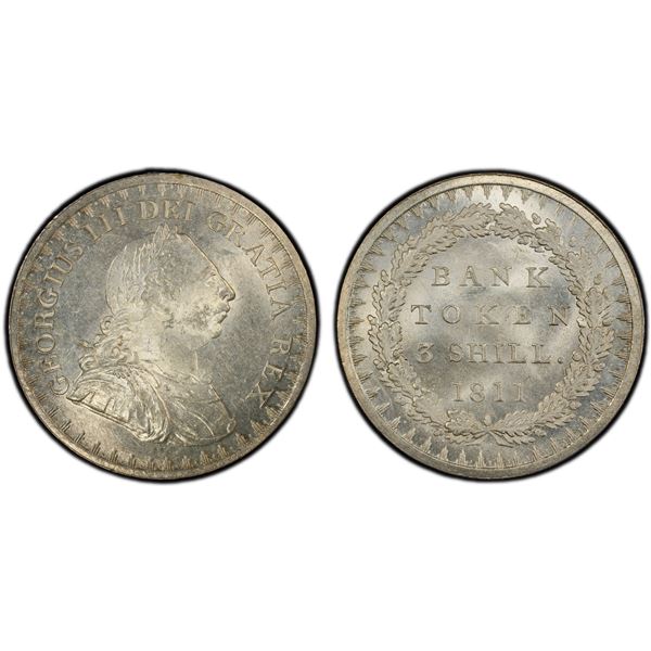 GREAT BRITAIN: George III, 1760-1820, AR 3 shillings, 1811, PCGS MS64