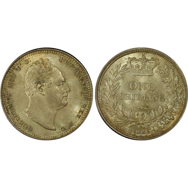 GREAT BRITAIN: William IV, 1830-1837, AR shilling, 1835, PCGS MS64 +