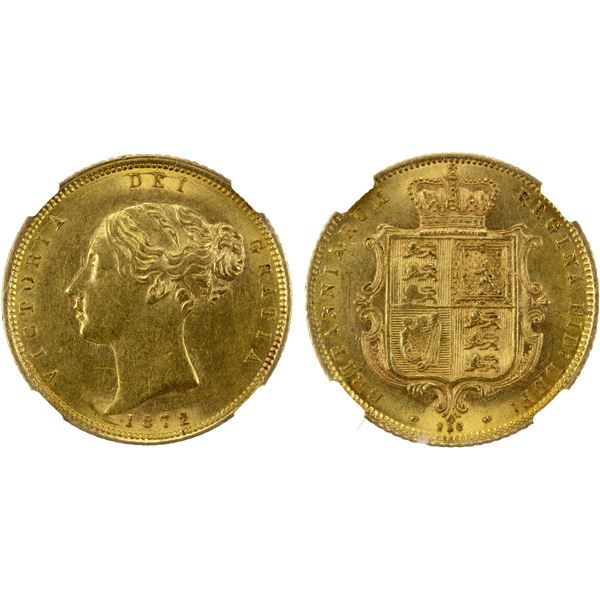 GREAT BRITAIN: Victoria, 1837-1901, AV 1/2 sovereign, 1872, NGC AU58