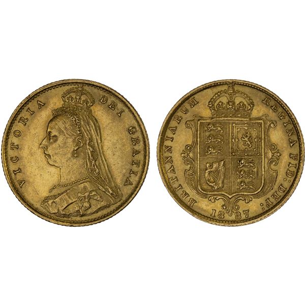 GREAT BRITAIN: Victoria, 1837-1901, AV 1/2 sovereign, 1887, XF-AU