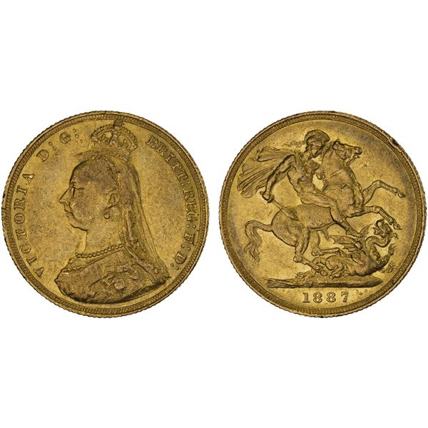GREAT BRITAIN: Victoria, 1837-1901, AV sovereign, 1887, VF-XF