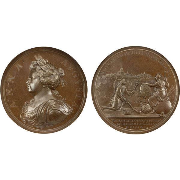 GREAT BRITAIN: Anne, 1702-1714, AE medal, 1711, NGC MS63 BN