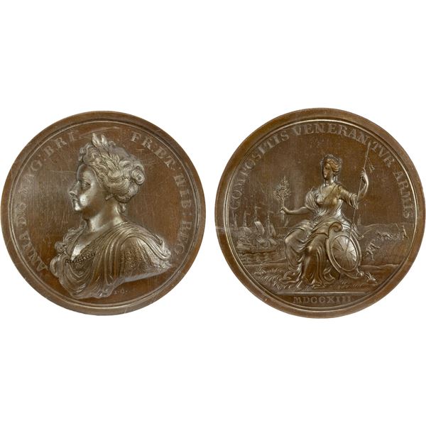 GREAT BRITAIN: Anne, 1702-1714, AE medal, 1713, NGC MS63 BN