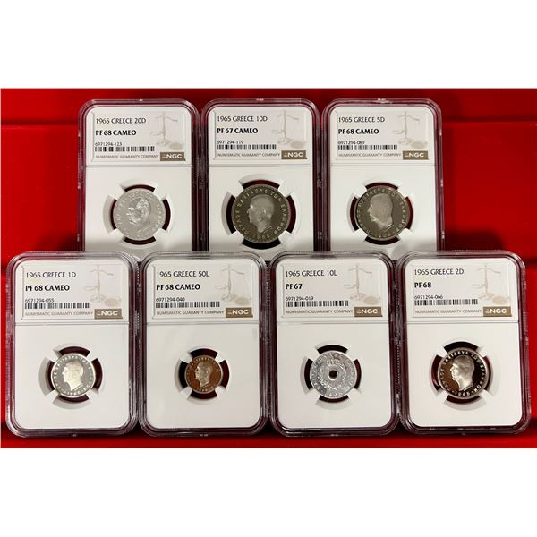 GREECE: Paul, 1947-1964, 7-coin proof set, 1965