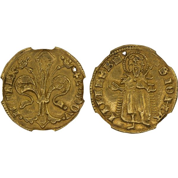 HUNGARY: Lajos I (The Great), 1342-1382, AV goldgulden, ND, NGC AU details