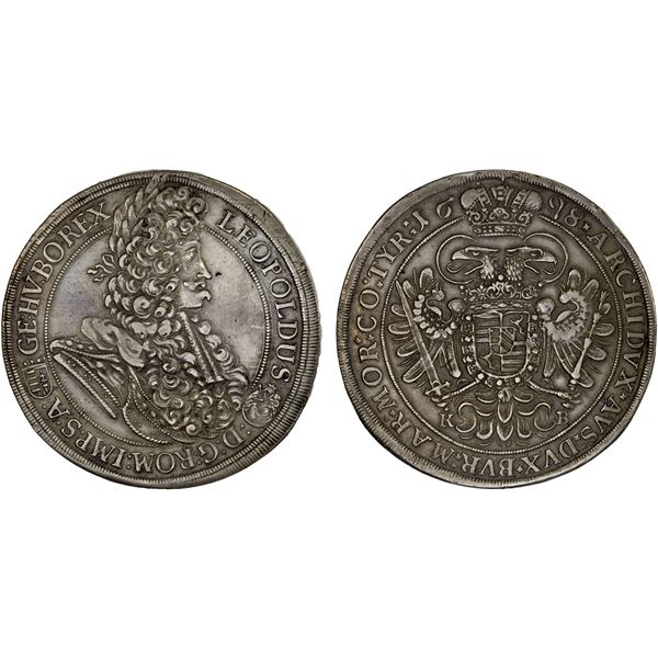 HUNGARY: Leopold I, 1657-1705, AR thaler (28.67g), Kremnitz, 1698-KB, Choice VF