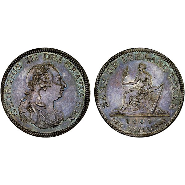 IRELAND: George III, 1760-1820, AR 6 shilling token, 1804, XF