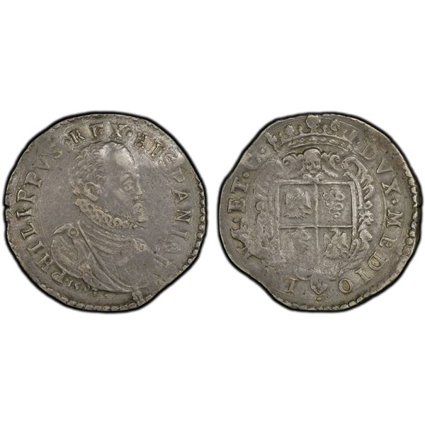 MILAN: Philip I, 1540-1598, AR ducatone, 1593, PCGS EF45