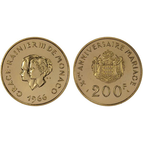 MONACO: Rainier III, 1949-2005, AV 200 francs, 1966, Unc