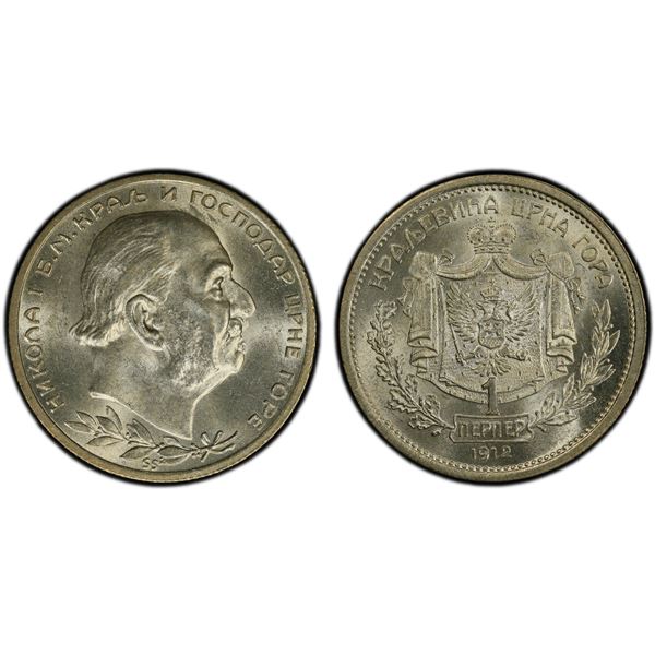 MONTENEGRO: Nicholas I, 1910-1918, AR perper, 1912, PCGS MS64