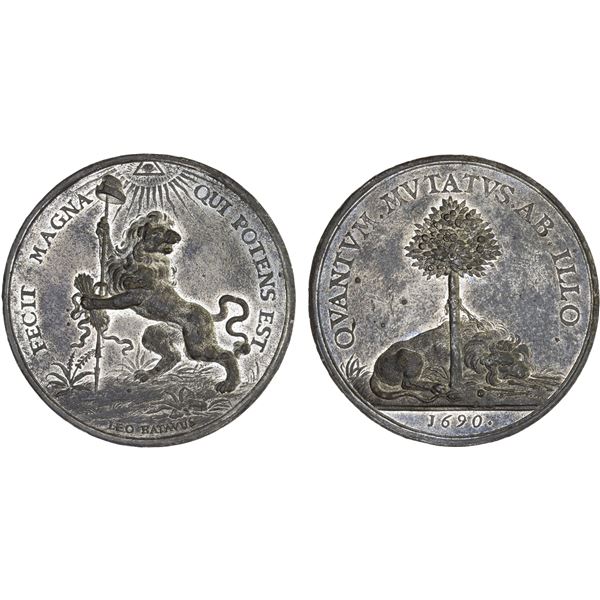 NETHERLANDS: Dutch Republic, tin medal (34.28g), 1690, AU
