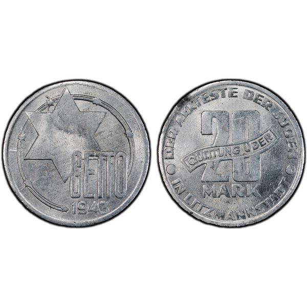 POLAND: Lodz: Litzmannstadt Ghetto, 20 mark, 1943, PCGS MS63