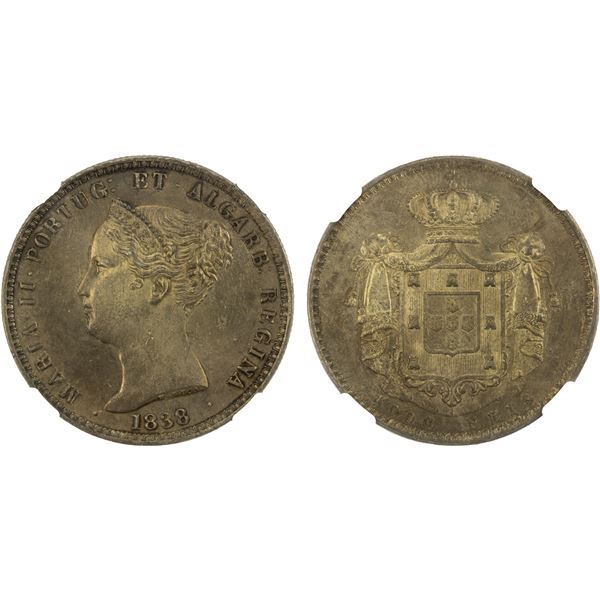PORTUGAL: Maria II, 1834-1853, AR 1000 reis, 1838/6, NGC MS62