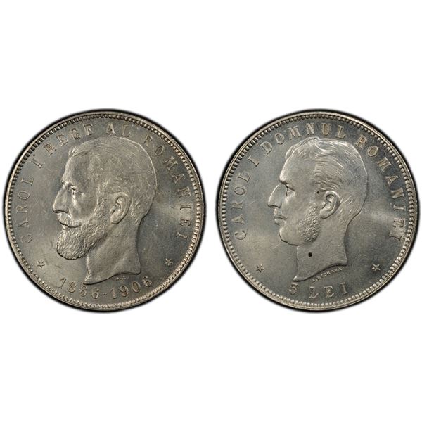 ROMANIA: Carol I, King, 1881-1914, AR 5 lei, 1906, PCGS MS63