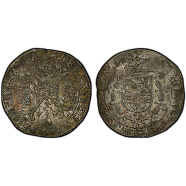 SPANISH NETHERLANDS: Albert & Isabella, 1598-1621, AR patagon, Tournai, ND, PCGS EF40