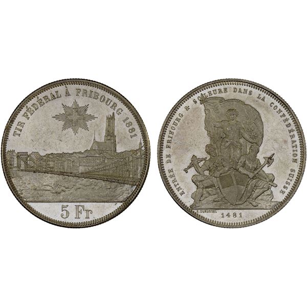 SWITZERLAND: Confederation, AR 5 francs, 1881, Unc