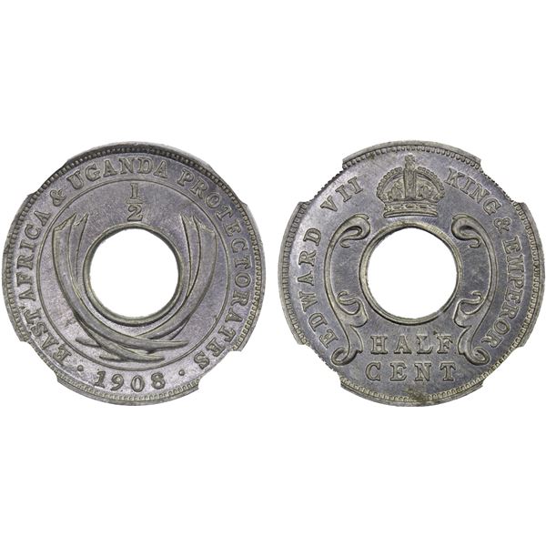 EAST AFRICA & UGANDA: Edward VII, 1901-1910, 1/2 cent, 1908, NGC MS64