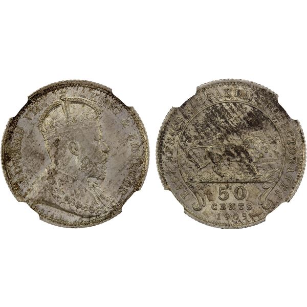 EAST AFRICA & UGANDA: Edward VII, 1901-1910, AR 50 cents, 1909, NGC MS63