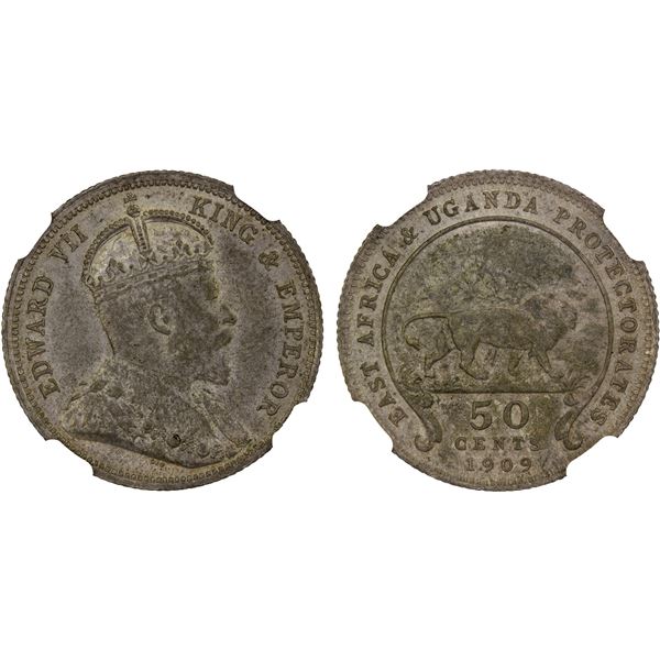 EAST AFRICA & UGANDA: Edward VII, 1901-1910, AR 50 cents, 1909, NGC MS62