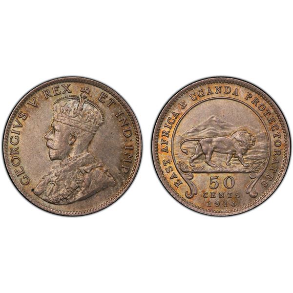 EAST AFRICA & UGANDA: George V, 1910-1936, AR 50 cents, 1914-H, PCGS MS63