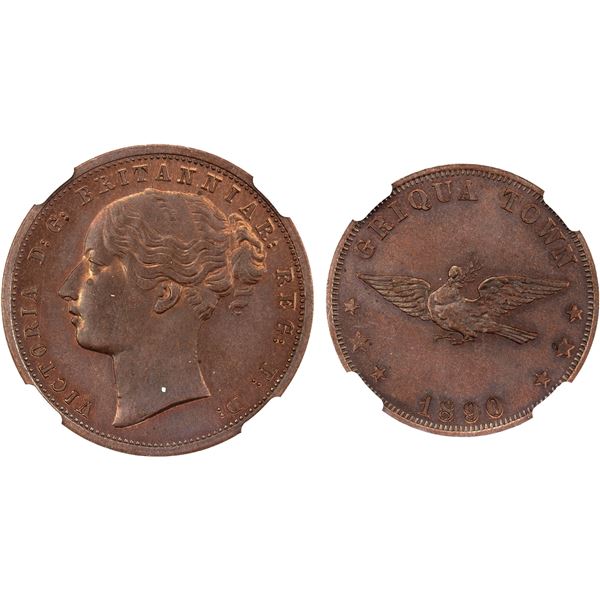 GRIQUALAND WEST: Victoria, 1873-1880, AE penny, 1890, NGC MS64 BN