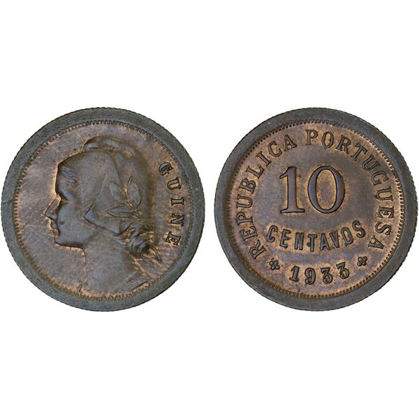 PORTUGUESE GUINEA: AE 10 centavos, 1933, AU