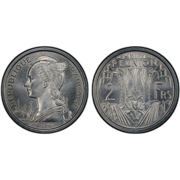 RÉUNION: French Colony, 2 francs, 1948, PCGS Specimen 65