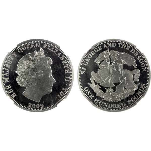 TRISTAN DA CUNHA: Elizabeth II, 1952-2022, platinum 100 pounds, 2009, NGC Proof 69