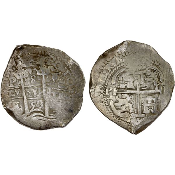 BOLIVIA: Felipe IV, 1621-1665, AR 8 reales (27.12g), Potosí (16)59-P, VF