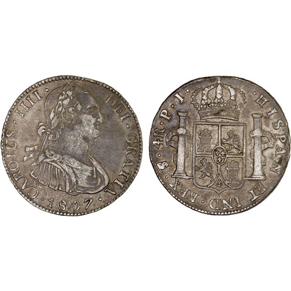 BOLIVIA: Carlos IV, 1788-1808, AR 4 reales, Potosí, 1807-PTS, Choice VF