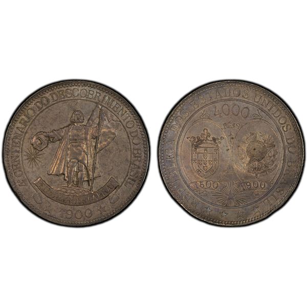 BRAZIL: Republic, AR 4000 reis, 1900, PCGS MS63