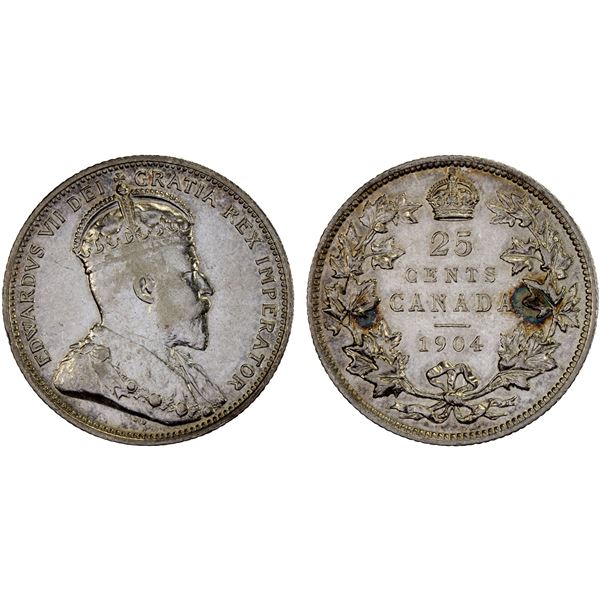 CANADA: Edward VII, 1901-1910, AR 25 cents, 1904, XF