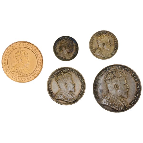 CANADA: Edward VII, 1901-1910, 5-piece specimen set, 1908
